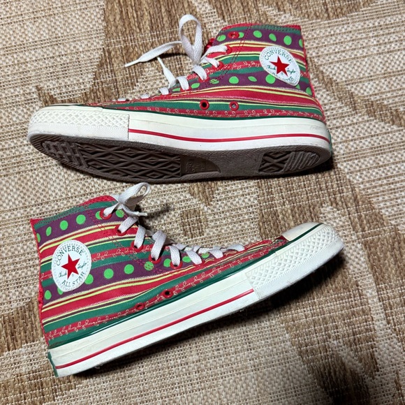 Vintage Converse Chuck Taylor Rare Christmas Holiday Shoes W12 M10 Ribbon design - Picture 2 of 12
